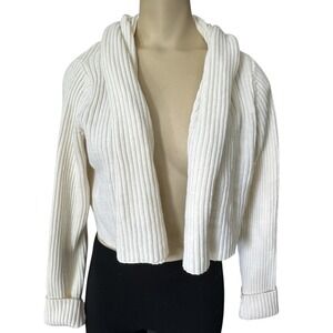 Eileen Fisher Merino Wool Knit Shawl Cardigan Medium Ribbed Open Front Cream